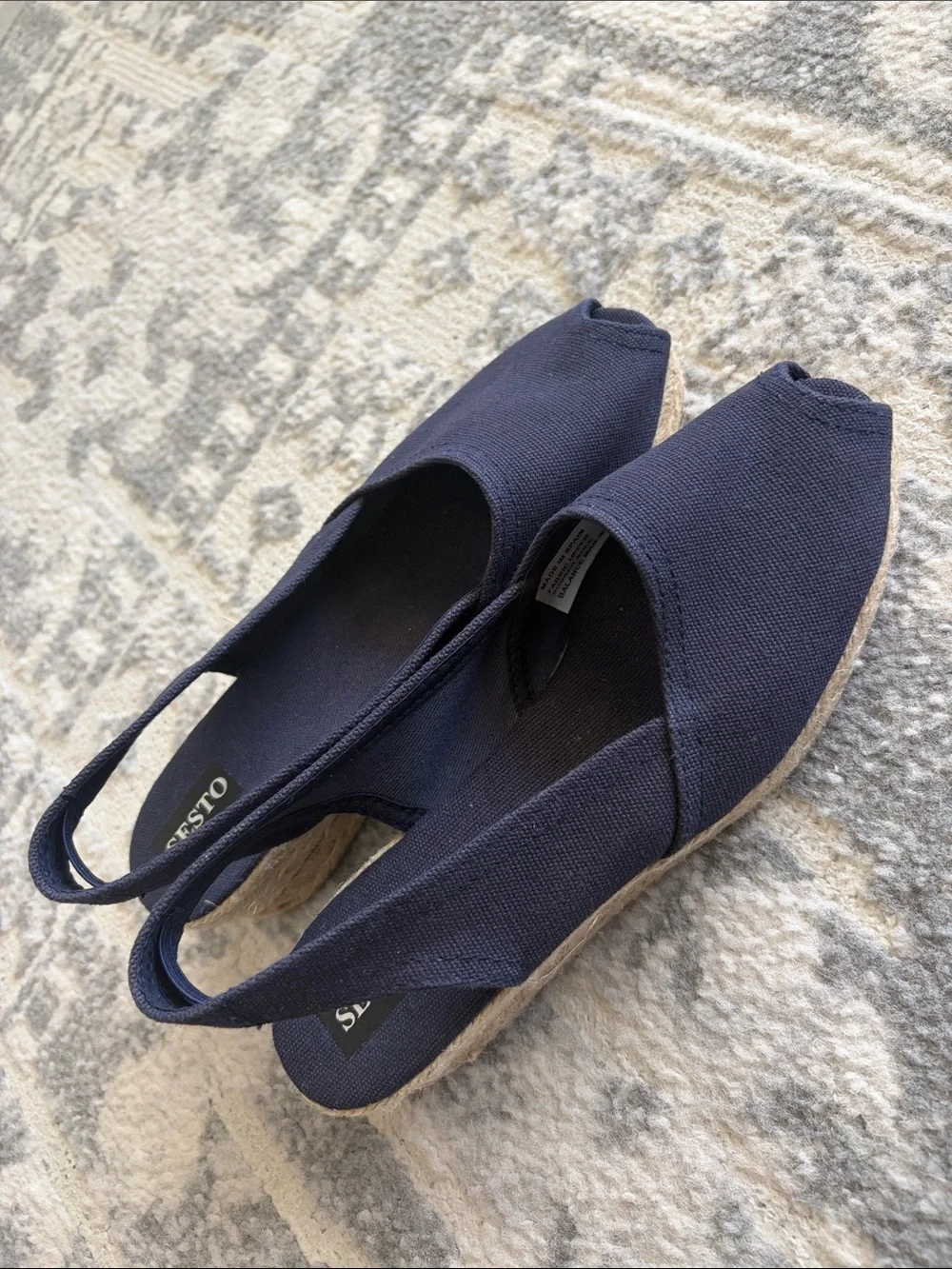 Sesto Meucci Navy Canvas Espadrille Slingback Wedges